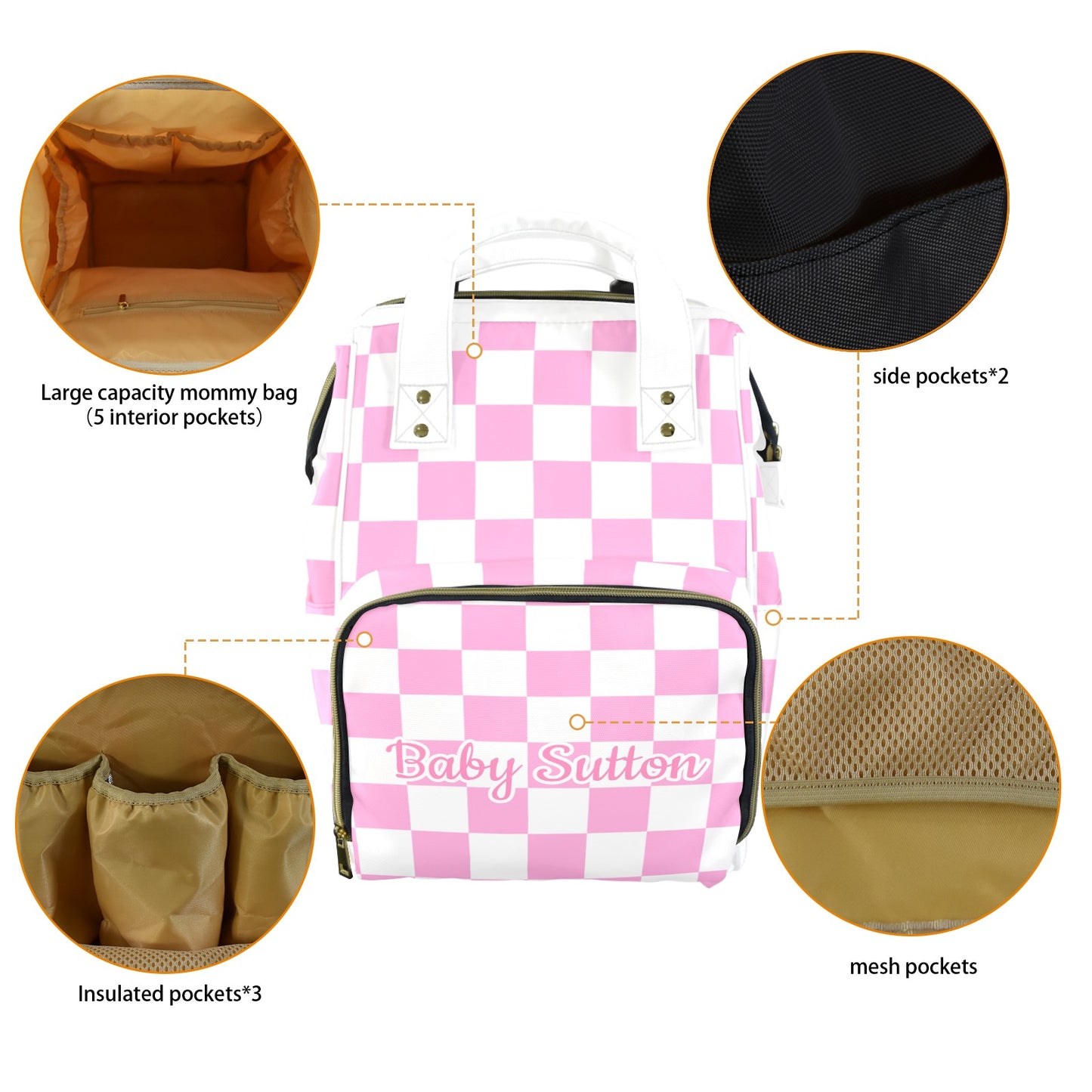 Personalised Diaper Bag - Pink Check