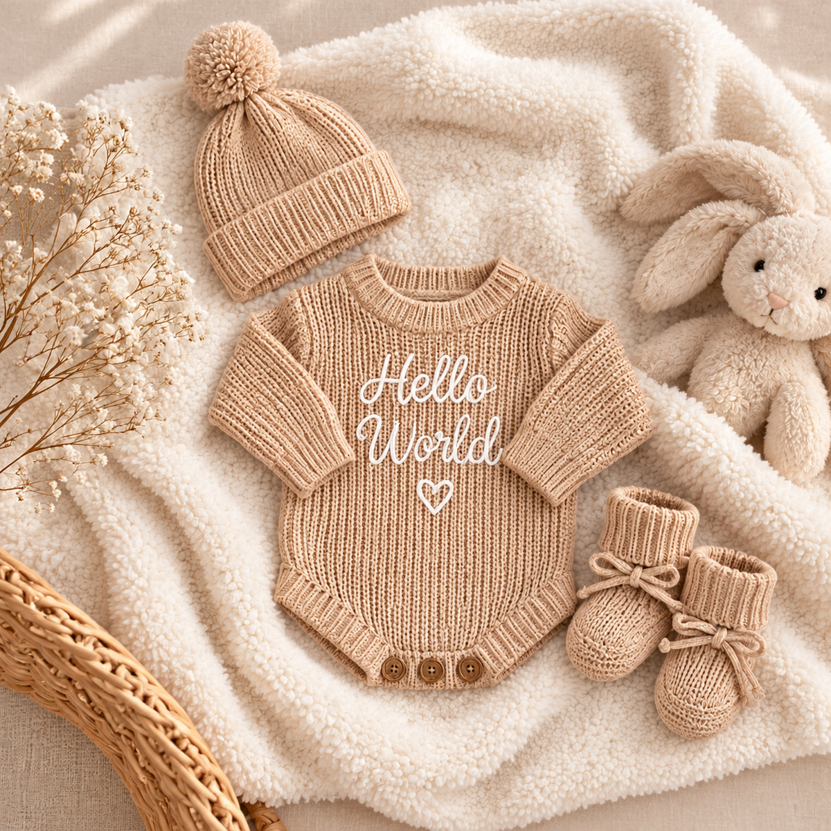 Hello World Embroidered Baby Romper Classic Set
