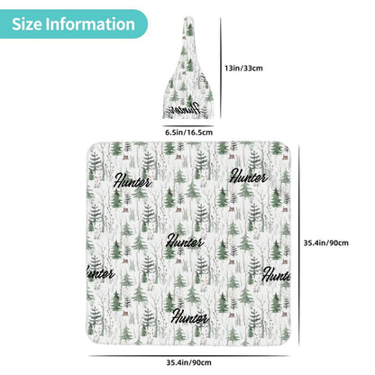 Personalised Baby Swaddle & Beanie Set - Forest