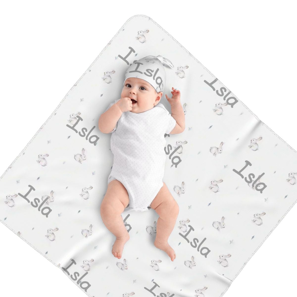 Personalised Baby Swaddle & Beanie Set - Bunny
