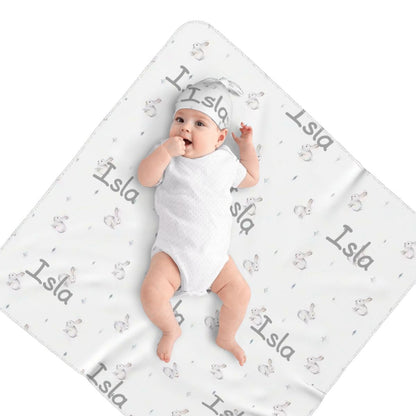 Personalised Baby Swaddle & Beanie Set - Bunny