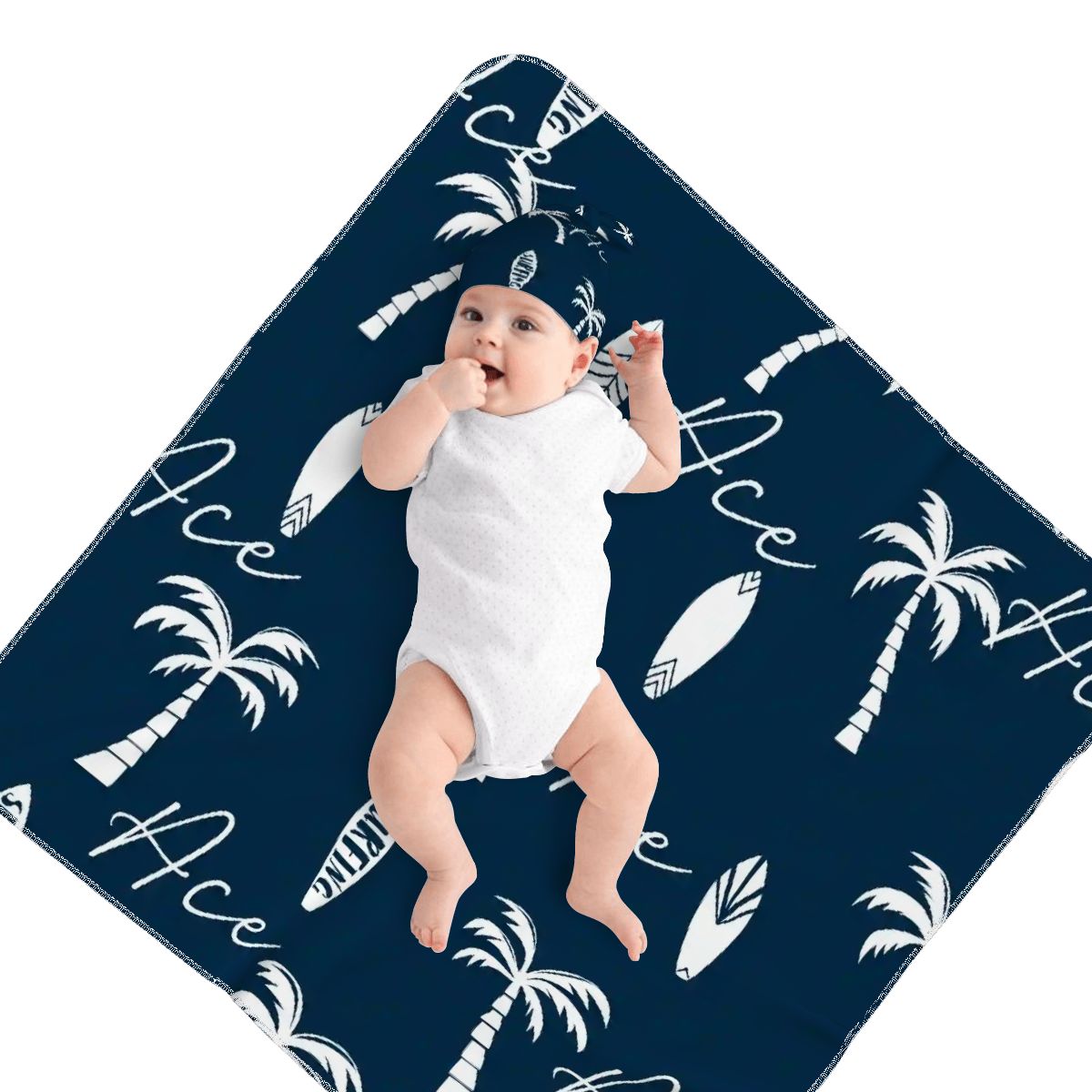 Personalised Baby Swaddle & Beanie Set - Beach