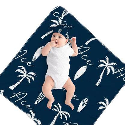 Personalised Baby Swaddle & Beanie Set - Beach