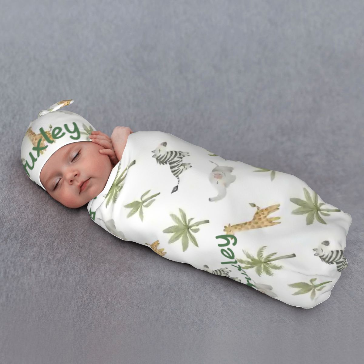 Personalised Baby Swaddle & Beanie Set - Safari