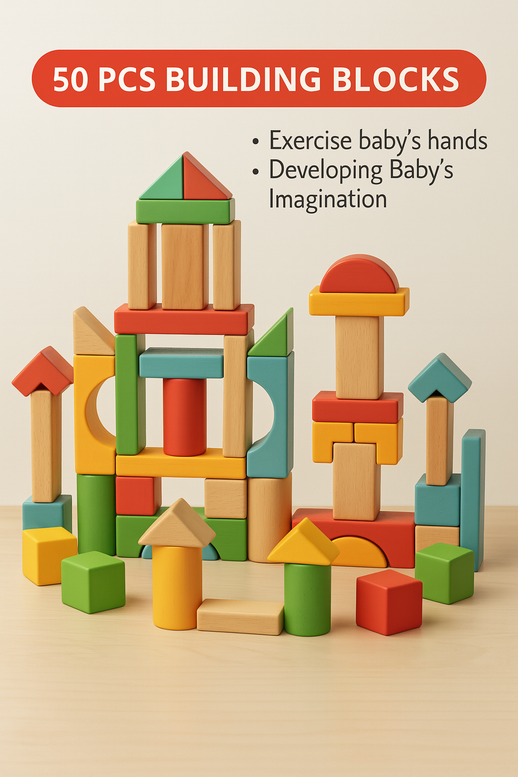 Eco Wooden Building Blocks 50pcs – Montessori Toy