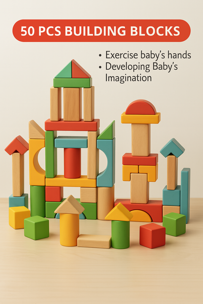 Eco Wooden Building Blocks 50pcs – Montessori Toy