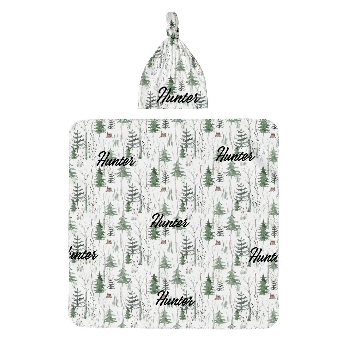 Personalised Baby Swaddle & Beanie Set - Forest