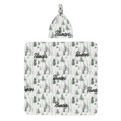 Personalised Baby Swaddle & Beanie Set - Forest