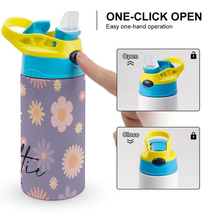 Personalised Kids Water Bottle - Purple Flower