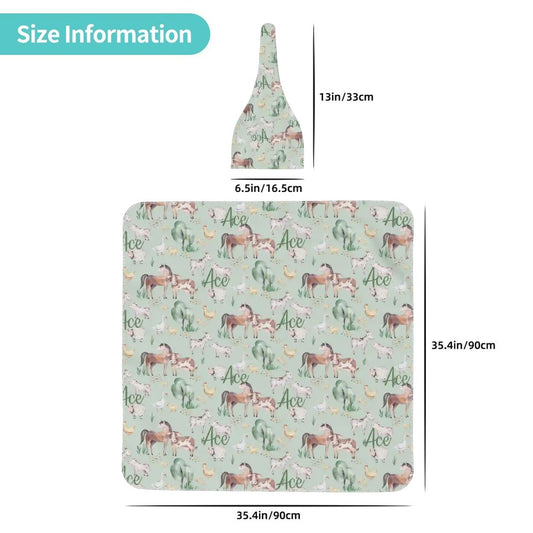 Personalised Baby Swaddle & Beanie Set - Farm