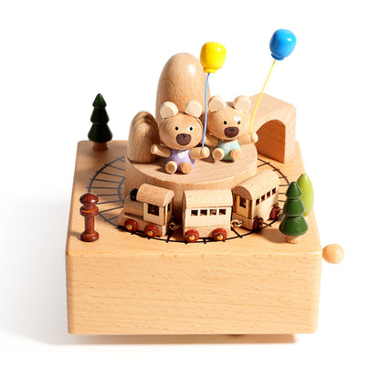 Bear Balloon Wooden Music Box