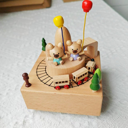 Bear Balloon Wooden Music Box