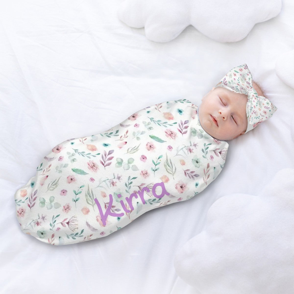 Personalised Baby Swaddle & Headband Set - Floral