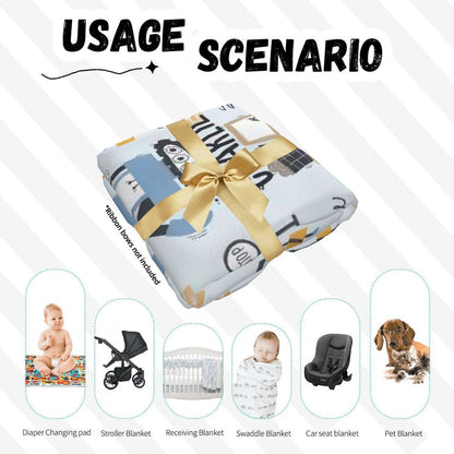 Personalised Baby Swaddle & Beanie Set - Construction