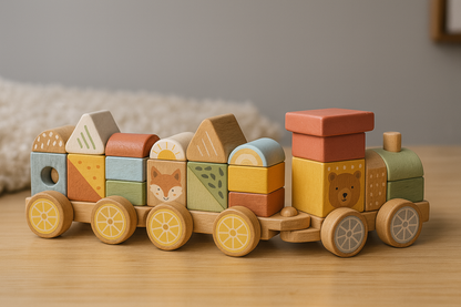 Wooden Stacking Blocks Train – Educational Montessori Toy for Toddlers