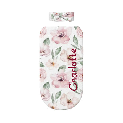 Personalised Baby Swaddle & Headband Set - Magnolia