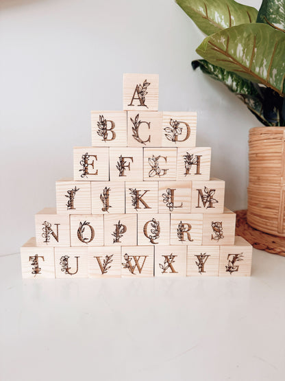 Wooden Alphabet Blocks - Floral