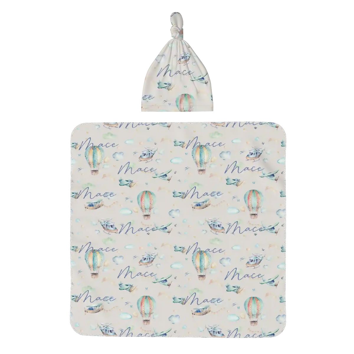 Personalised Baby Swaddle & Beanie Set - Flight