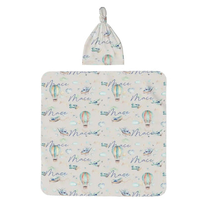 Personalised Baby Swaddle & Beanie Set - Flight