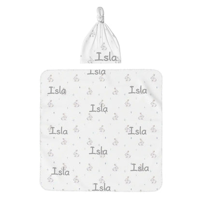 Personalised Baby Swaddle & Beanie Set - Bunny