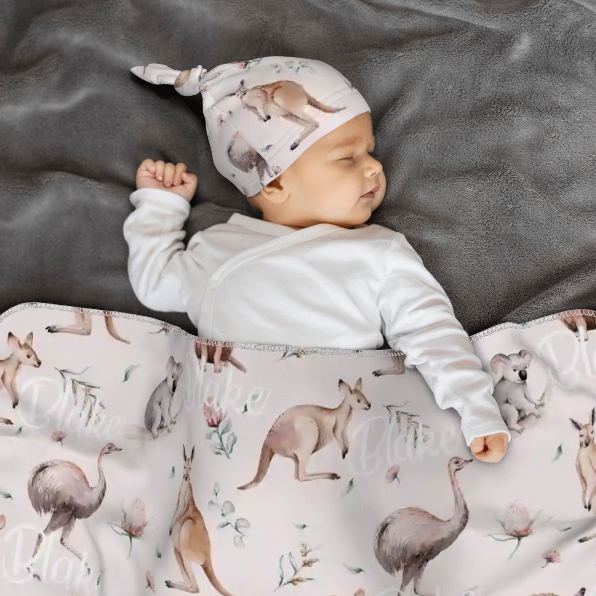 Personalised Baby Swaddle & Beanie Set - Australiana