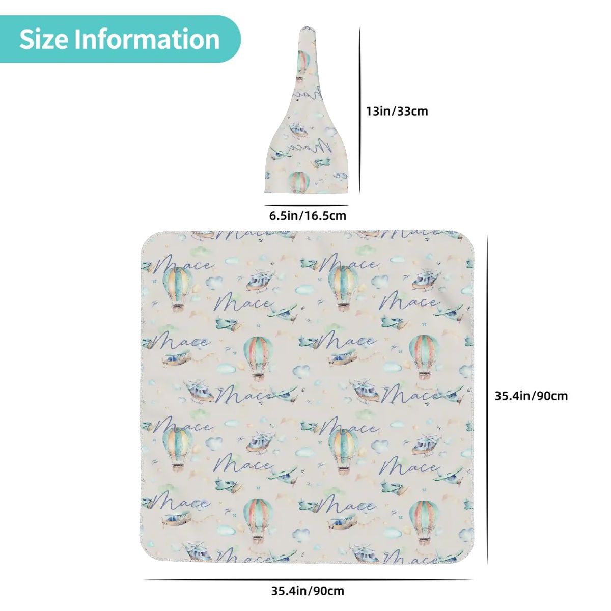 Personalised Baby Swaddle & Beanie Set - Flight