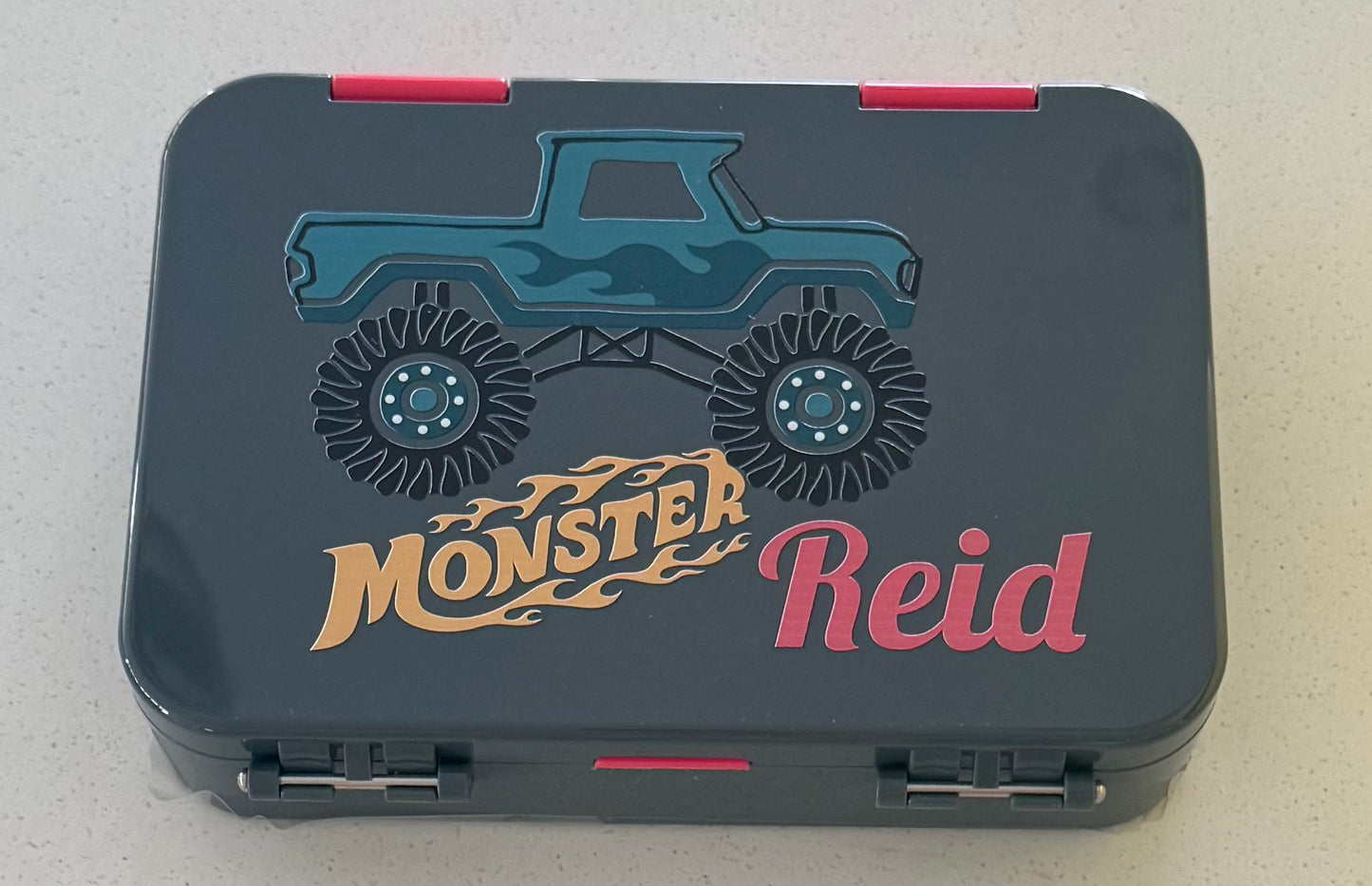 Grey Lunch Box with name Reid