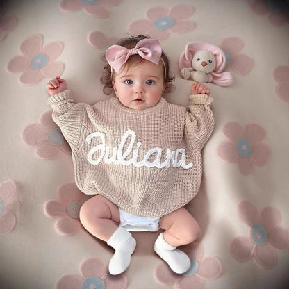 Personalised Embroided Cotton Baby Sweater - Cream