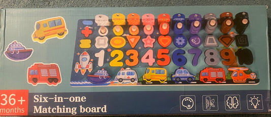 Wooden Six-in-One Matching Board: Numbers & Shapes