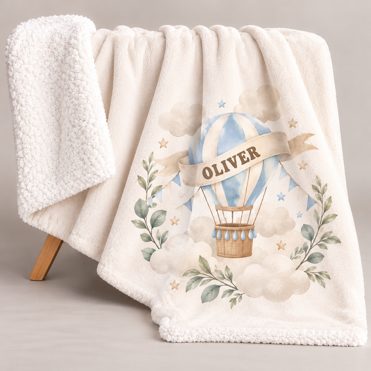Personalised Baby Sherpa Blanket - Hot Air Balloon