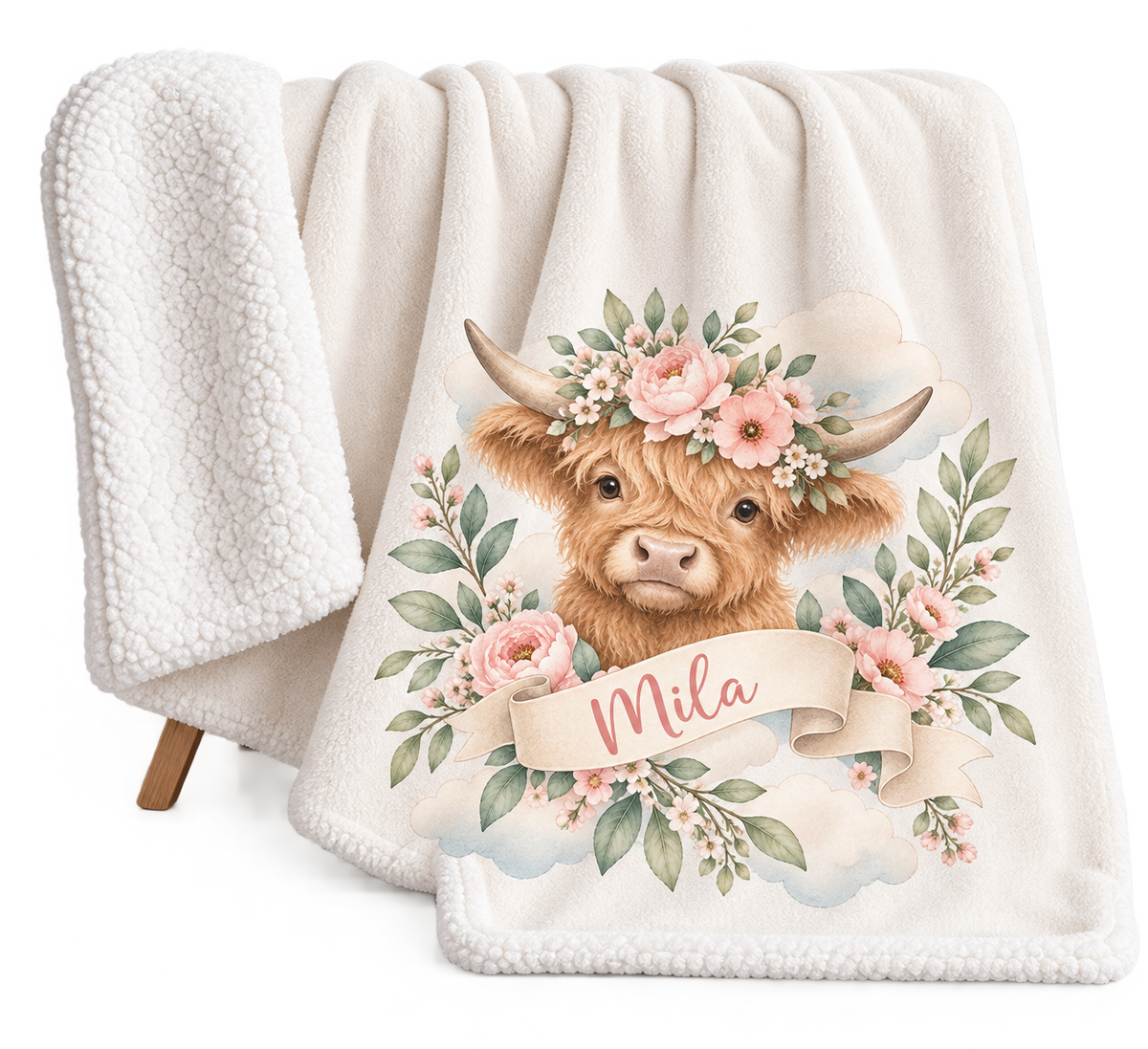 Personalised Baby Sherpa Blanket - Highland Cow Floral