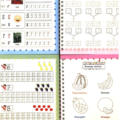 Tracing Book for Children - Enhanced Repeated Practice with Magic Faded Ink (Set of 4 books)