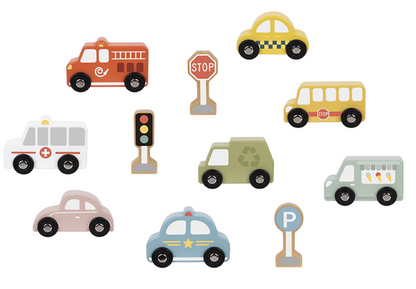 Wooden Transportation & Street Sign Set | Montessori Learning Toy for Toddlers
