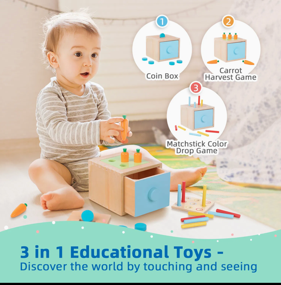 Wooden Montessori Educational Toy Box for Baby 13-18 Months
