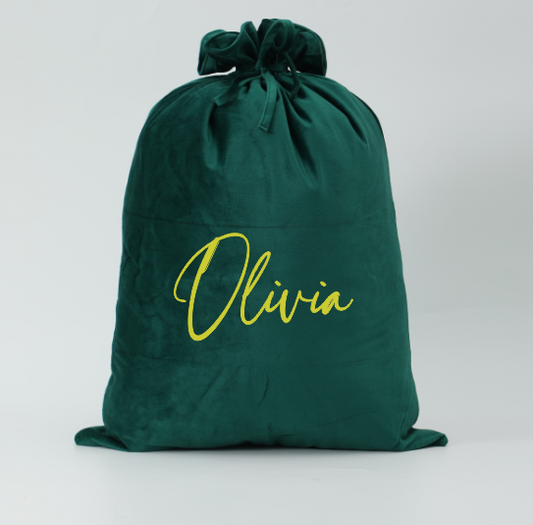 Green sack with name Olivia
