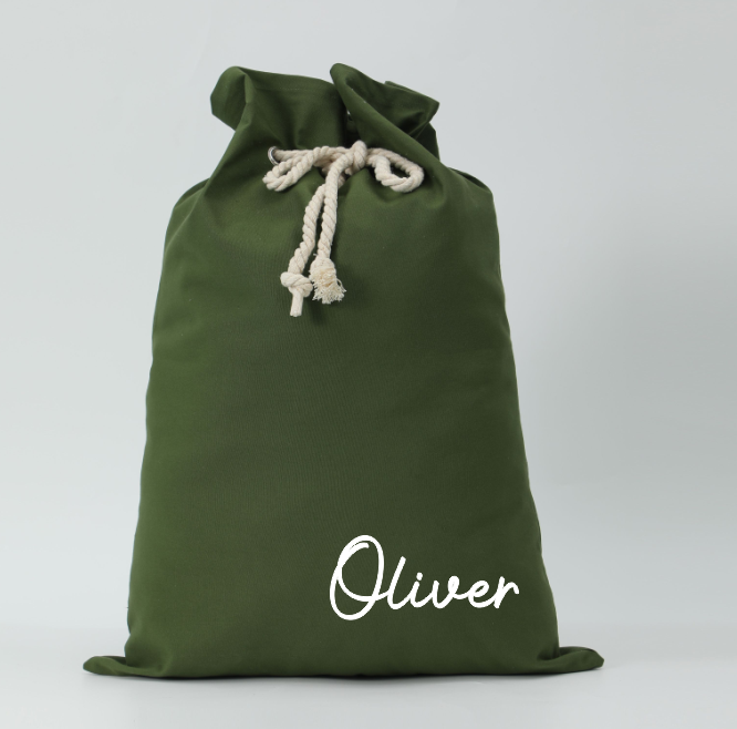 Green Canvas Santa Sack with Oliver
