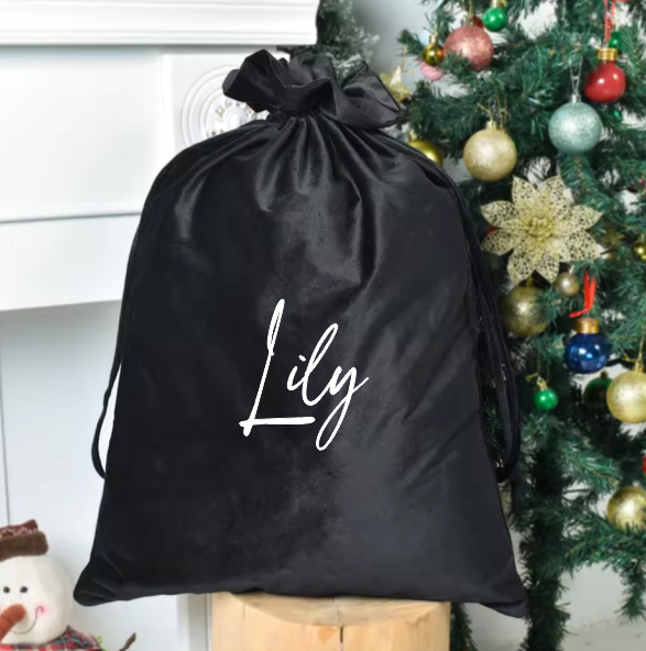 Black Velvet Santa sack with name Lily