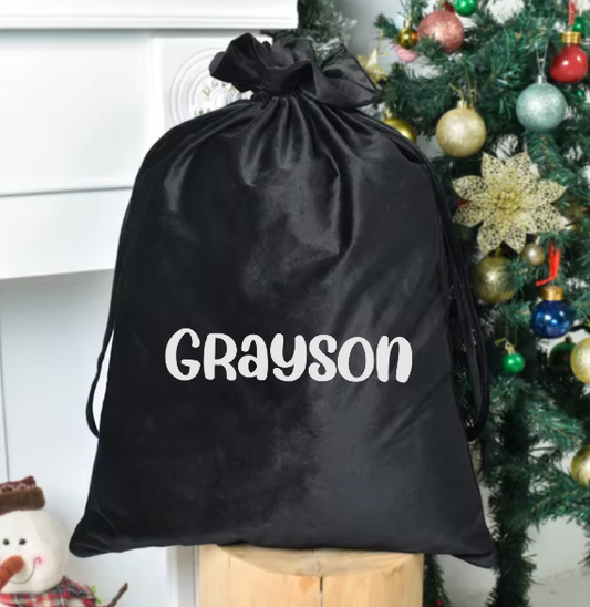 Black Velvet Santa sack with name Greyson