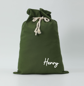 Green Canvas Santa sack with name Henry