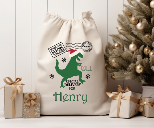 Dino Canvas Santa Sack with Henry