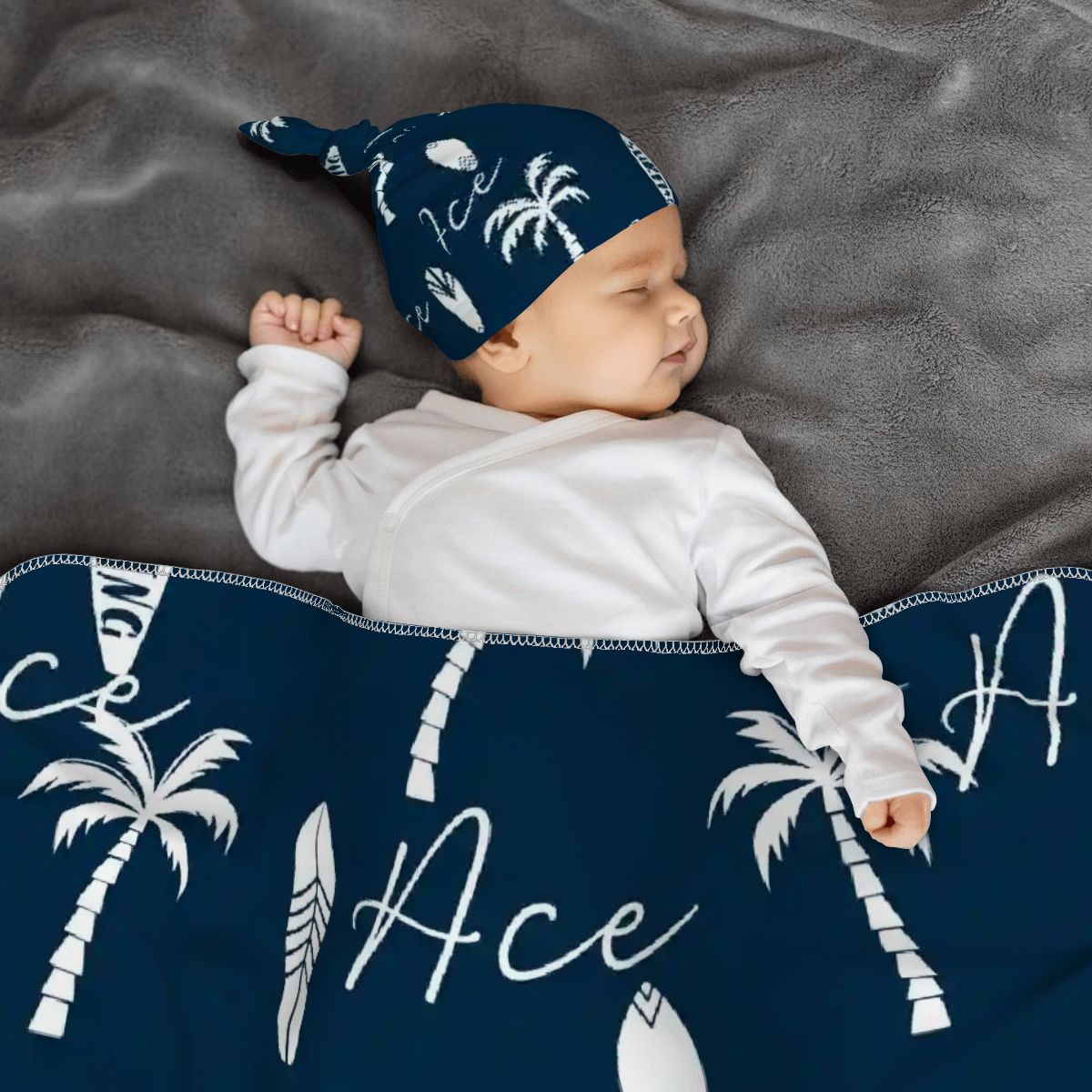 Personalised Baby Swaddle & Beanie Set - Beach