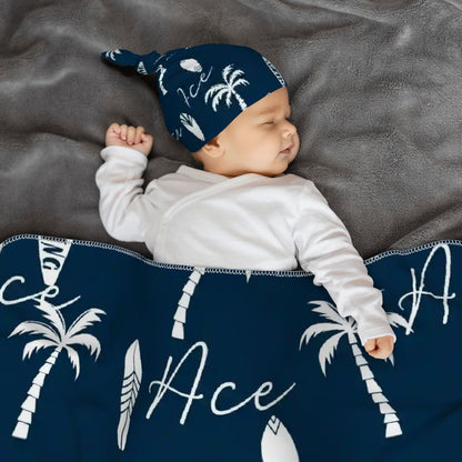 Personalised Baby Swaddle & Beanie Set - Beach