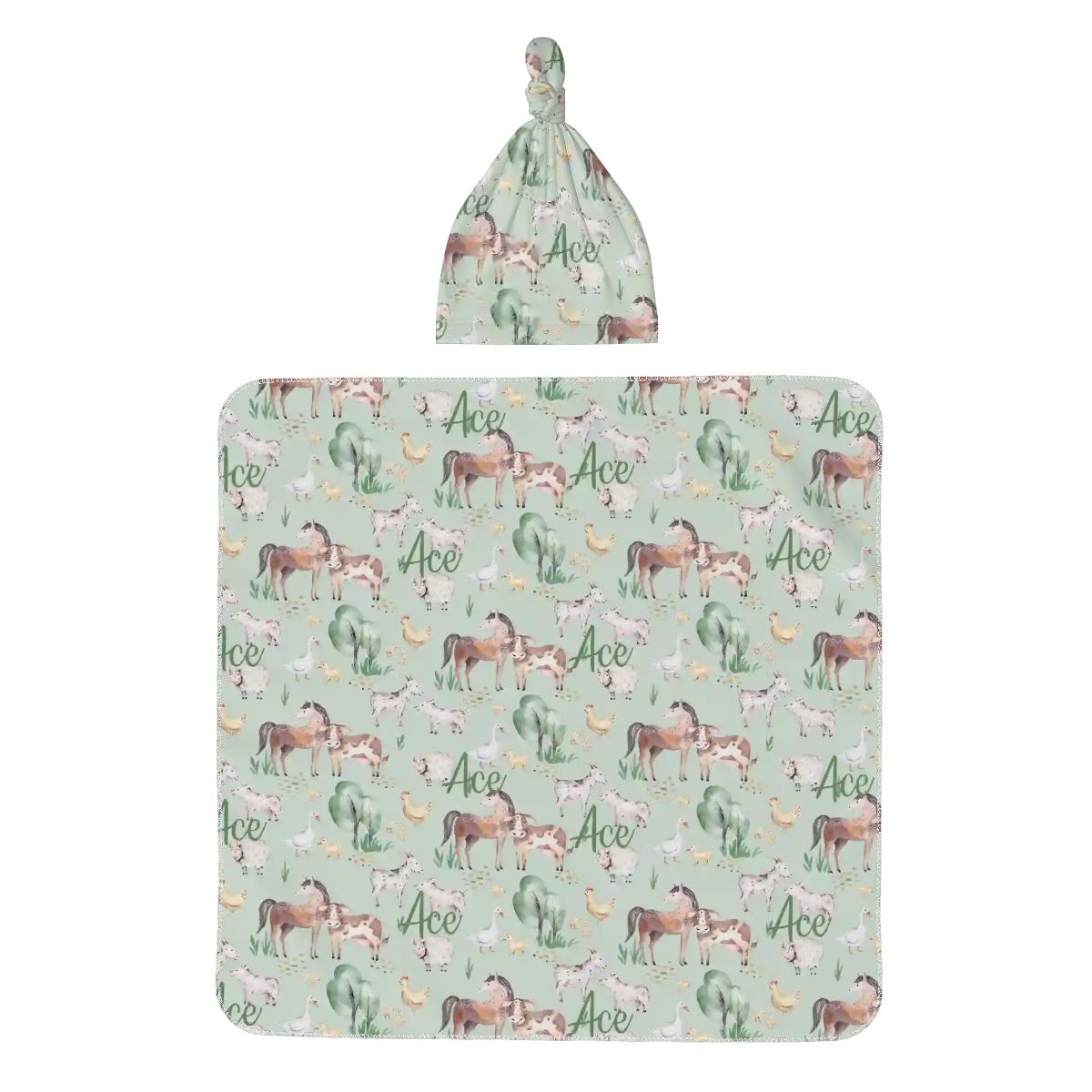 Personalised Baby Swaddle & Beanie Set - Farm