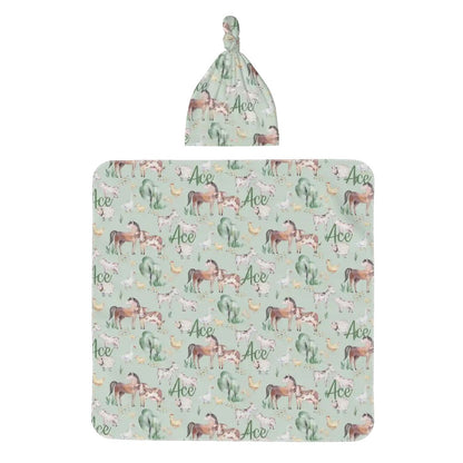 Personalised Baby Swaddle & Beanie Set - Farm