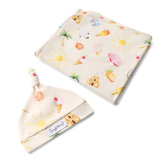 Beach Fun Organic Jersey Wrap & Beanie Set
