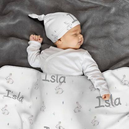 Personalised Baby Swaddle & Beanie Set - Bunny