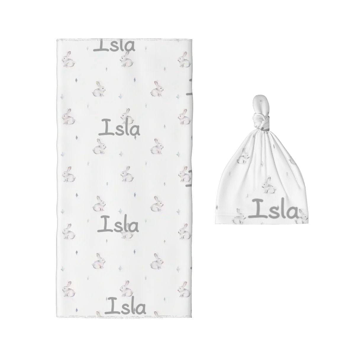 Personalised Baby Swaddle & Beanie Set - Bunny