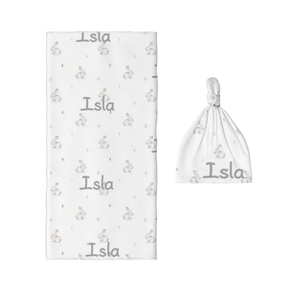 Personalised Baby Swaddle & Beanie Set - Bunny