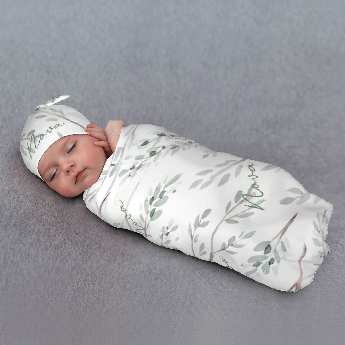 Personalised Baby Swaddle & Beanie Set - Botanical