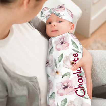 Personalised Baby Swaddle & Headband Set - Magnolia